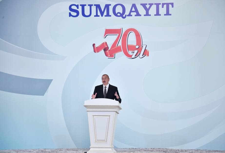 Präsident Ilham Aliyev an Veranstaltung zum 70. Jahrestag von Sumgayit VIDEO