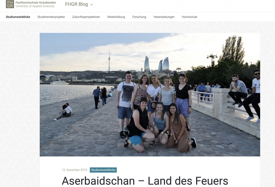 Se publica un artículo sobre Azerbaiyán en el sitio web de la Universidad Suiza de Ciencias Aplicadas de Grisones