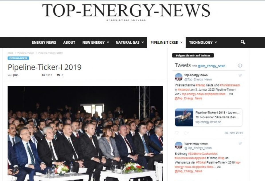 Almaniyanın “Top Energy News” portalı TANAP qaz kəmərindən yazır