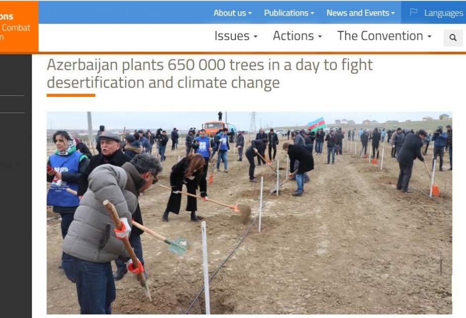 UNCCD-nin rəsmi internet portalı Azərbaycanda keçirilən ağacəkmə aksiyasından yazıb