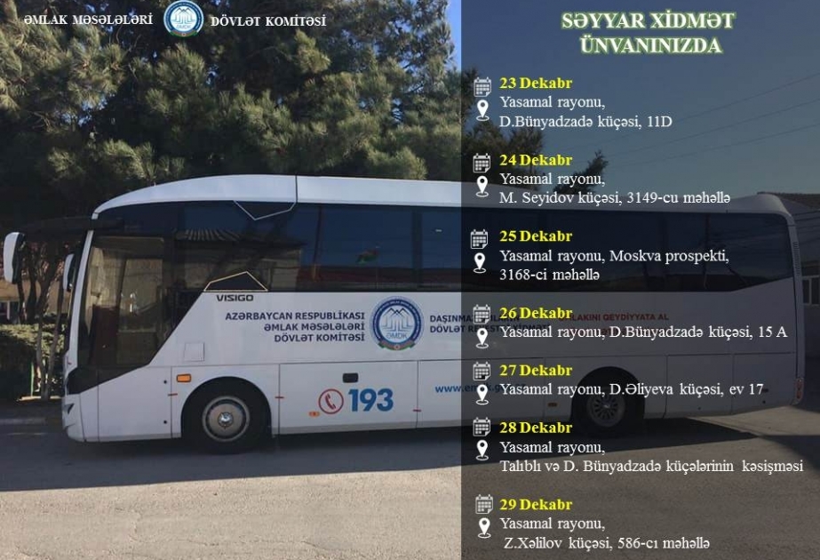 Bu həftə paytaxtın 7 ünvanında mənzillər səyyar qeydiyyata alınacaq