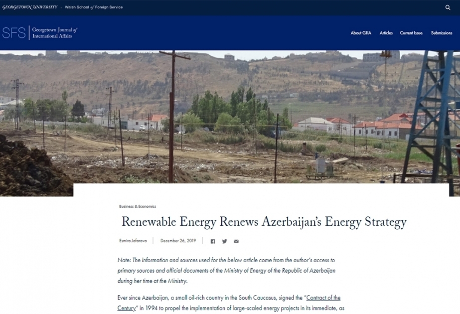 “Georgetown Journal of International Affairs ” emite un artículo sobre la estrategia energética de Azerbaiyán