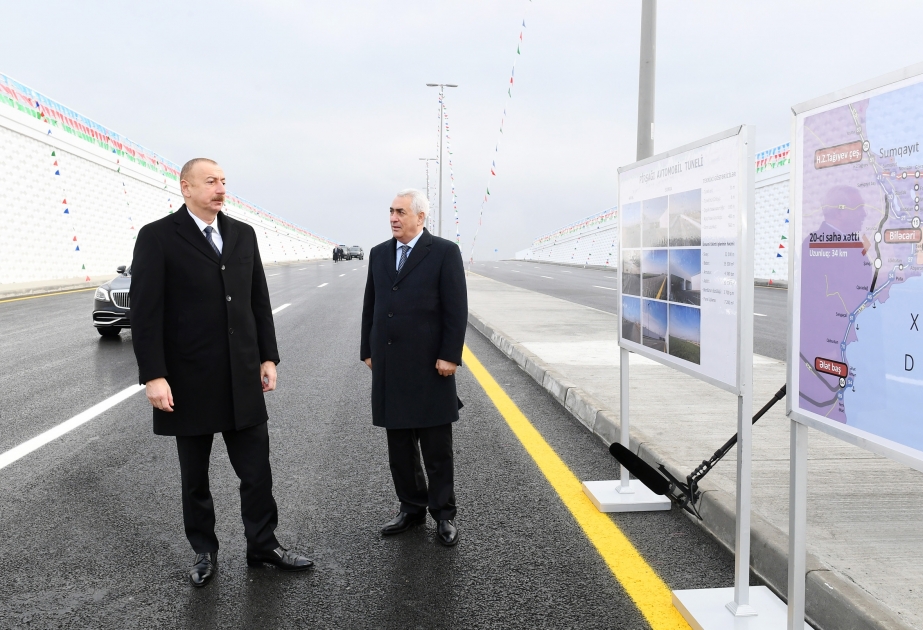 President Ilham Aliyev inaugurated a highway tunnel in Pirshaghi settlement VIDEO