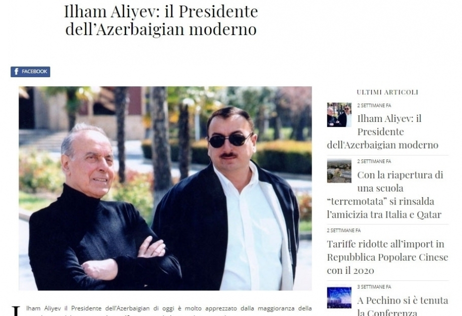 Un article intitulé « Ilham Aliyev-président de l’Azerbaïdjan moderne » publié dans un portail italien