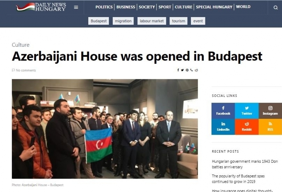 Macarıstan nəşri Budapeştdə “Azərbaycan evi”nin açılışından yazıb