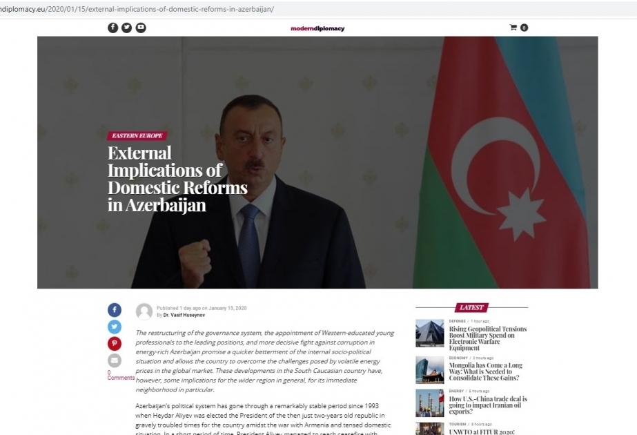 Modern Diplomacy: “Implicaciones externas de las reformas internas en Azerbaiyán”
