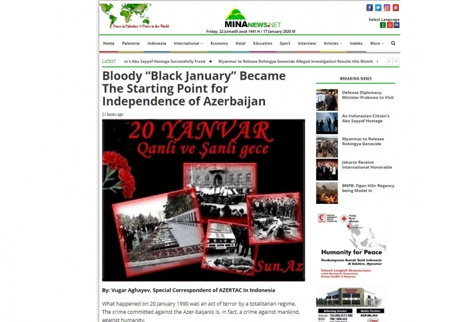 Indonesian news agency: Bloody “Black January” became the starting point for independence of Azerbaijan