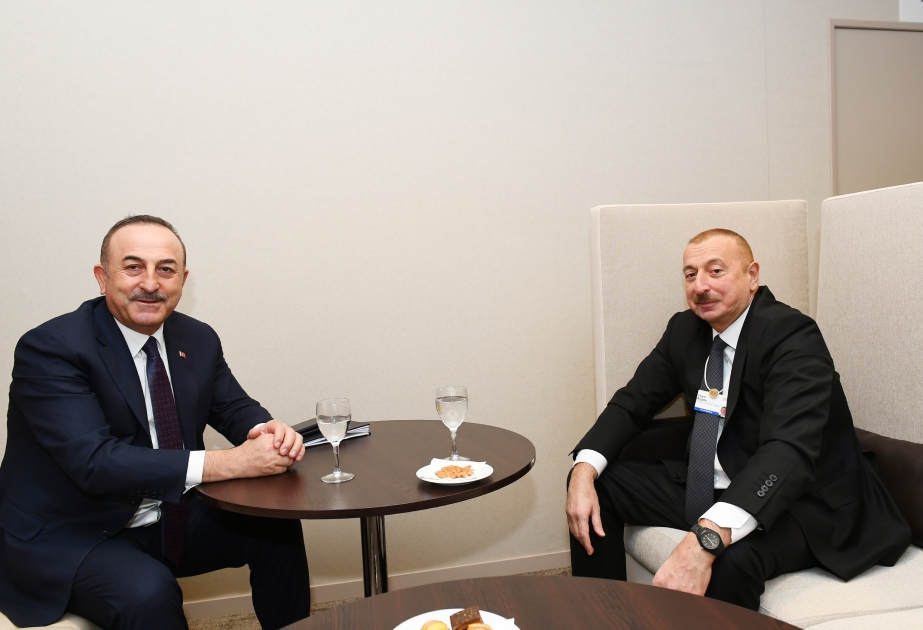 Präsident Ilham Aliyev trifft in Davos türkischen Außenminister VIDEO