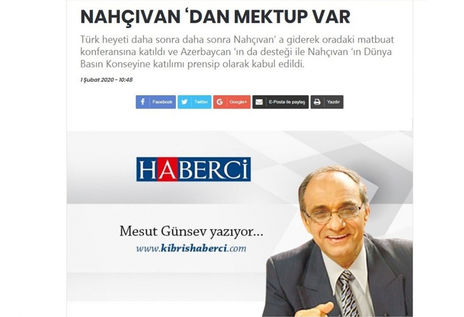 Şimali Kiprin “Haber” qəzeti Naxçıvandan yazıb