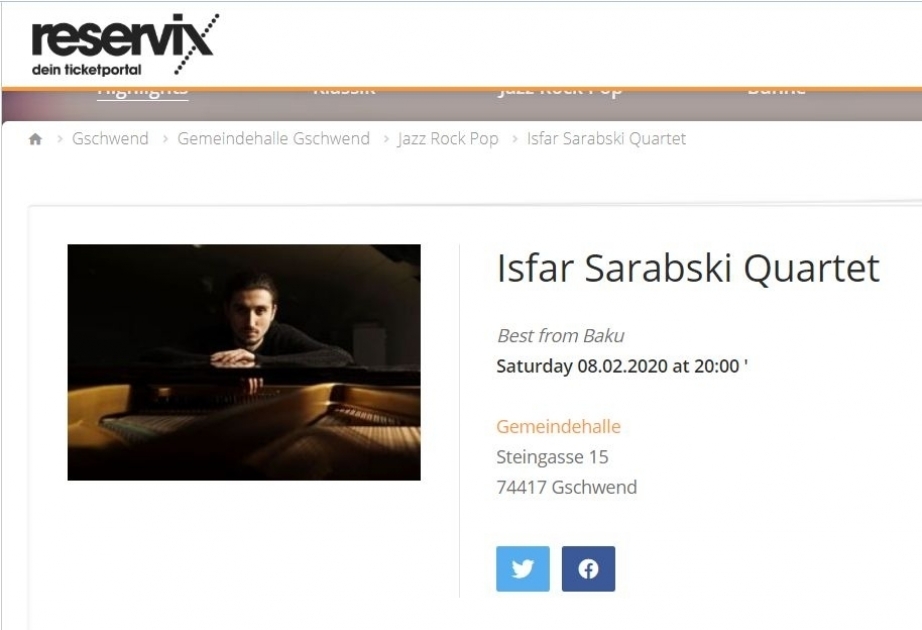 Le pianiste de jazz Isfar Sarabski se produira en concert en Allemagne