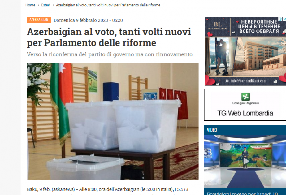 Parliamentary elections in Azerbaijan in spotlight of Italian media