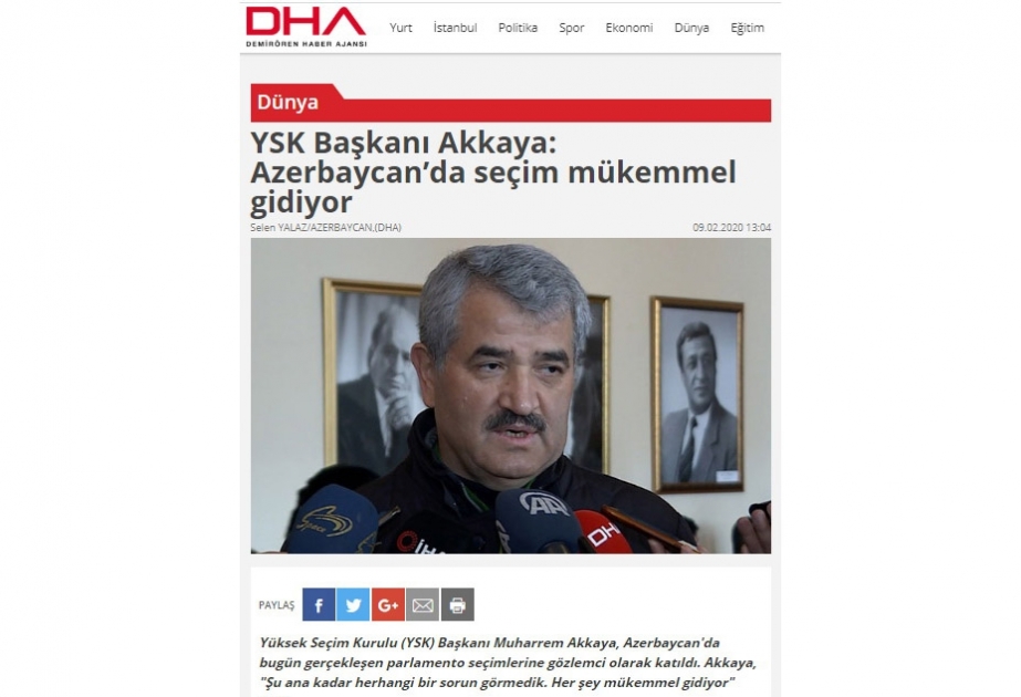 Muharrem Akkaya: Azərbaycanda seçkilər mükəmməl şəkildə davam edir