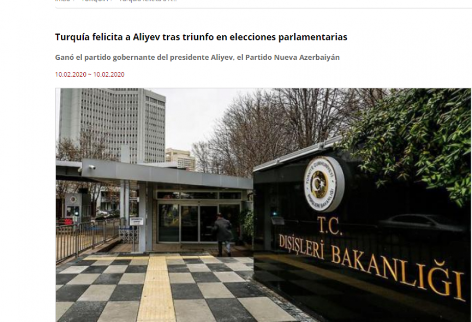 Turquía felicita a Aliyev tras triunfo en elecciones parlamentarias
