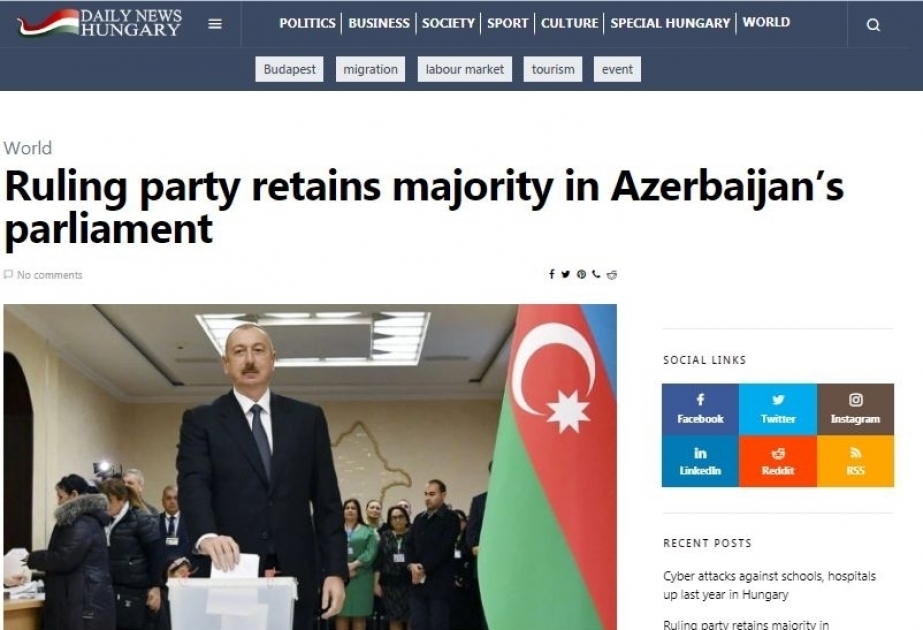 Medios de comunicación húngaros informan sobre el éxito del partido gobernante en las elecciones parlamentarias de Azerbaiyán