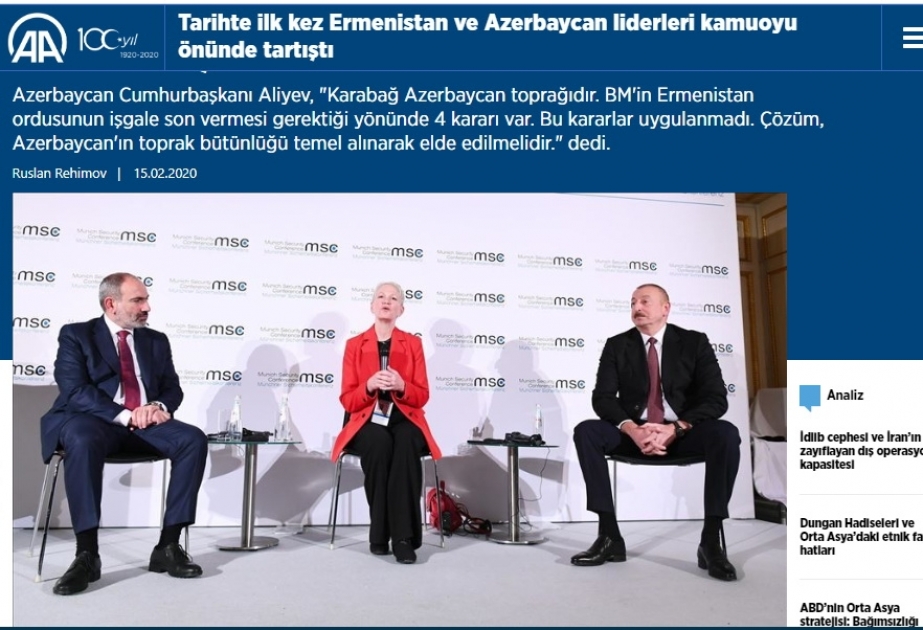 Türkiyə KİV-ləri Prezident İlham Əliyevin Münxendə Paşinyanı çətin vəziyyətə salmasından yazır
