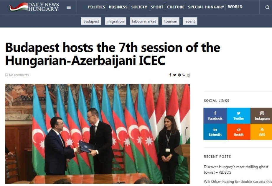 Macarıstan portalı Azərbaycan-Macarıstan hökumətlərarası komissiyasının iclası ilə bağlı məqalə yayıb