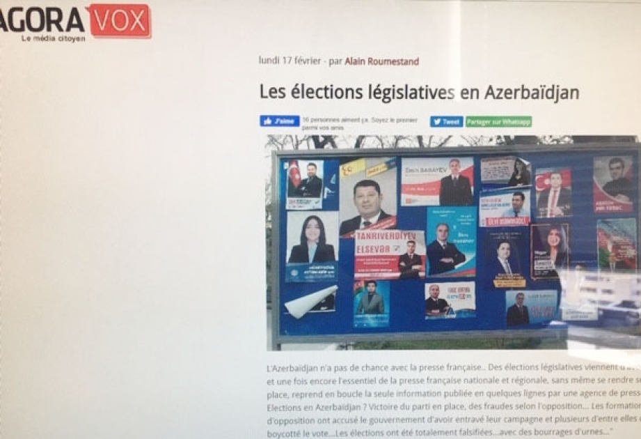 Fransa portalı Azərbaycanda keçirilən parlament seçkiləri ilə bağlı məqalə yayıb