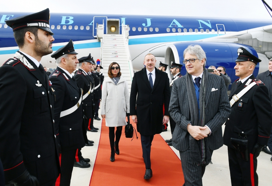 Präsident Ilham Aliyev zu Staatsbesuch in Italien eingetroffen VIDEO
