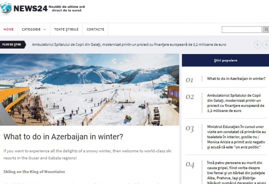 Rumıniyanın “News24hours” xəbər portalı Azərbaycanın qış turizmi potensialından yazıb