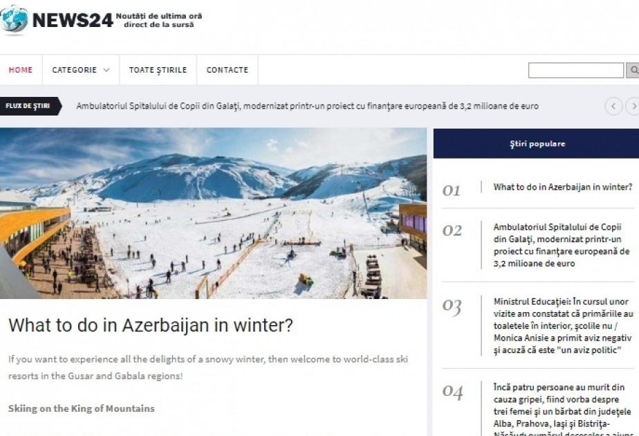 Romanian News24hours portal highlights Azerbaijan`s winter tourism potential