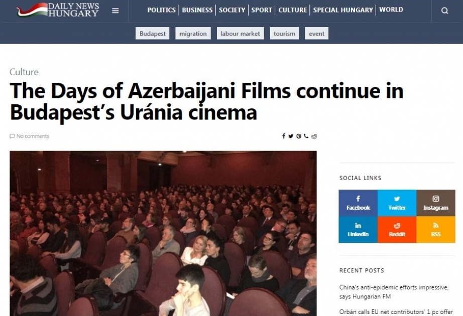 AZƏRTAC Macarıstan ictimaiyyətini Azərbaycan Kinosu Günləri barədə məlumatlandırıb