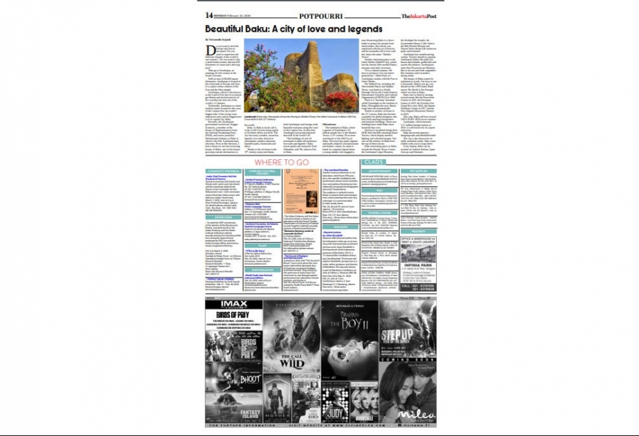 “The Jakarta Post”: Gözəl Bakı – məhəbbət və əfsanələr şəhəri