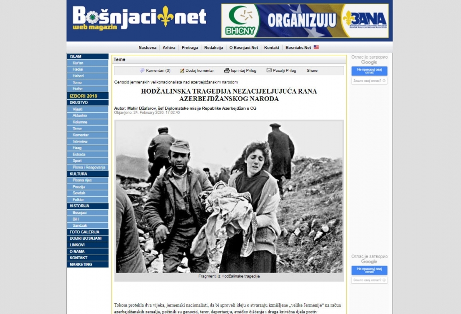 Monteneqro mətbuatında Xocalı soyqırımı barədə məqalələr dərc olunub