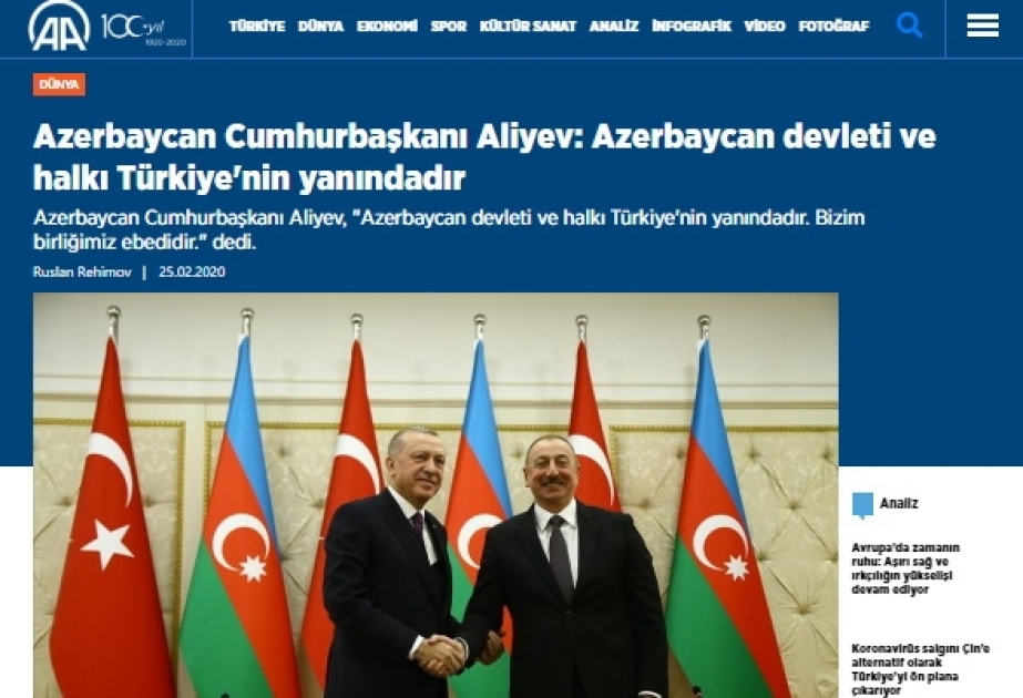 Prezident Rəcəb Tayyib Ərdoğanın Azərbaycana səfəri Türkiyə KİV-lərinin əsas mövzusu olub