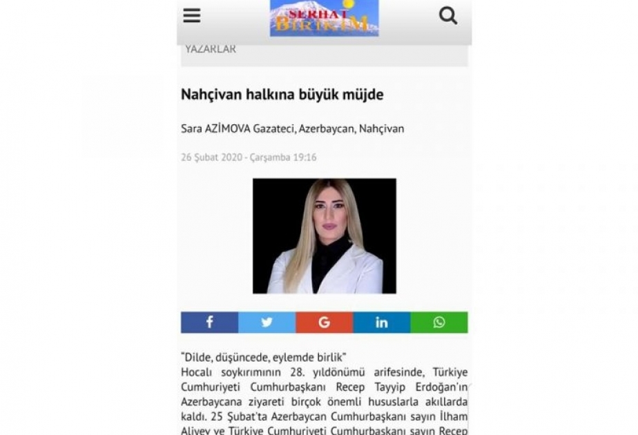 Naxçıvana yeni qaz və tranzit dəmir yolu xətlərinin çəkilişi Türkiyə saytlarında şərh edilib