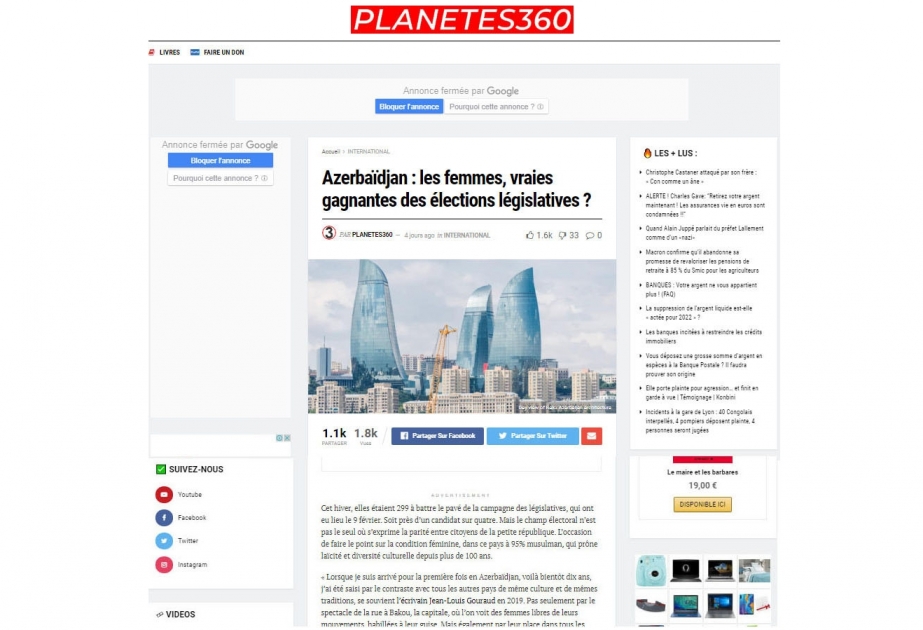 Fransa portalı Azərbaycan qadınlarının cəmiyyətdəki rolundan yazır