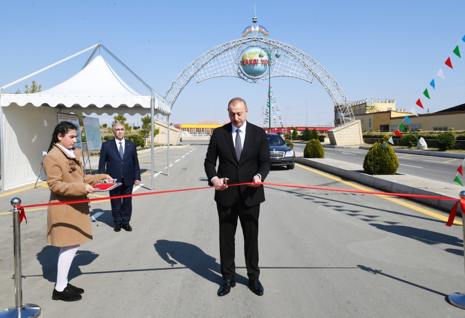 Präsident Ilham Aliyev weiht in Goranboy Region vollständig rekonstruierte Automobilstraße ein VIDEO