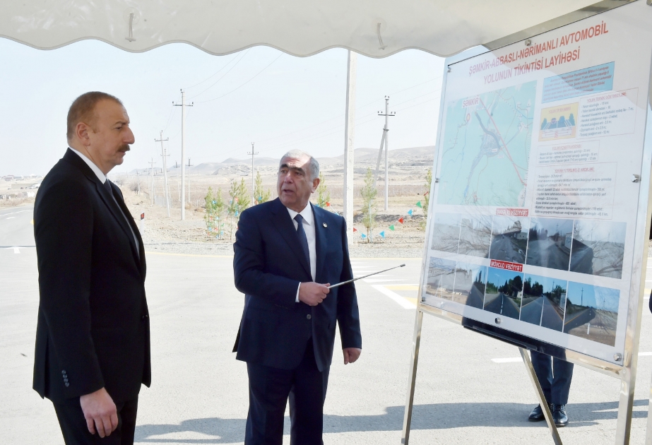 Präsident Ilham Aliyev weiht Automobilstraße Shamkir-Abbasli-Narimanli nach Rekonstruktion ein VIDEO
