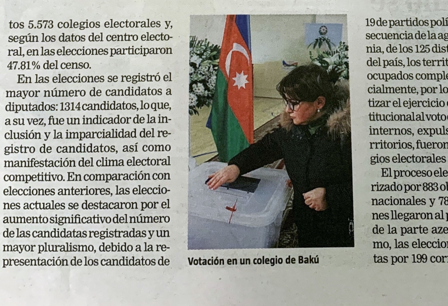 İspaniya qəzeti Azərbaycanda keçirilən parlament seçkiləri haqqında yazıb