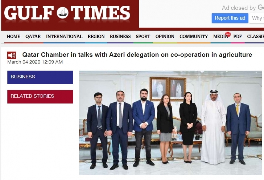 Gulf Times: Qatar Chamber in talks with Azeri delegation on co-operation in agriculture
