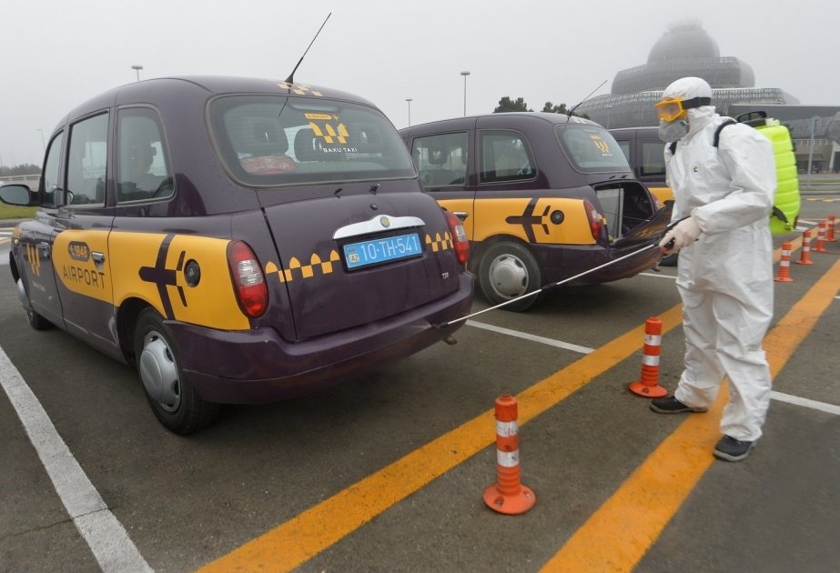 Disinfection work carried out in taxis providing services at Heydar Aliyev International Airport