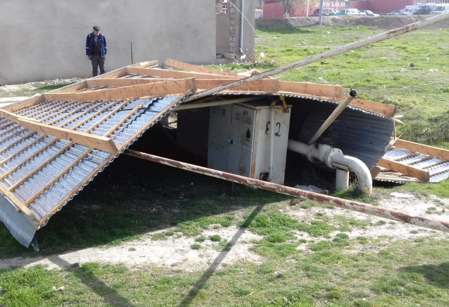 Güclü külək Xaçmazda qaz xətlərini sıradan çıxarıb, iki avtomobilin üzərinə ağac aşıb