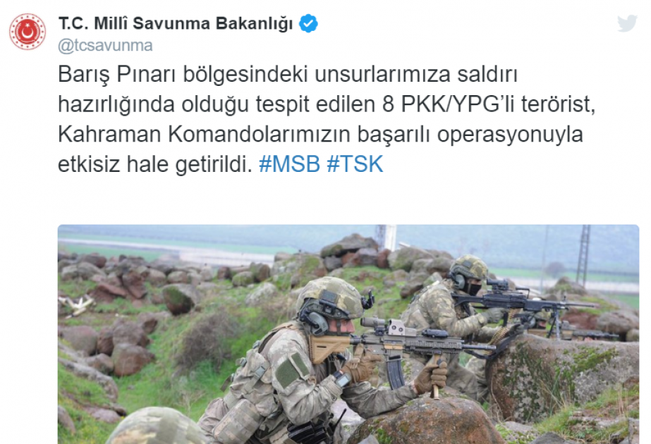 Türkiyə hərbçilərinə qarşı hücum hazırlığında olan terrorçulardan ibarət qrup zərərsizləşdirilib