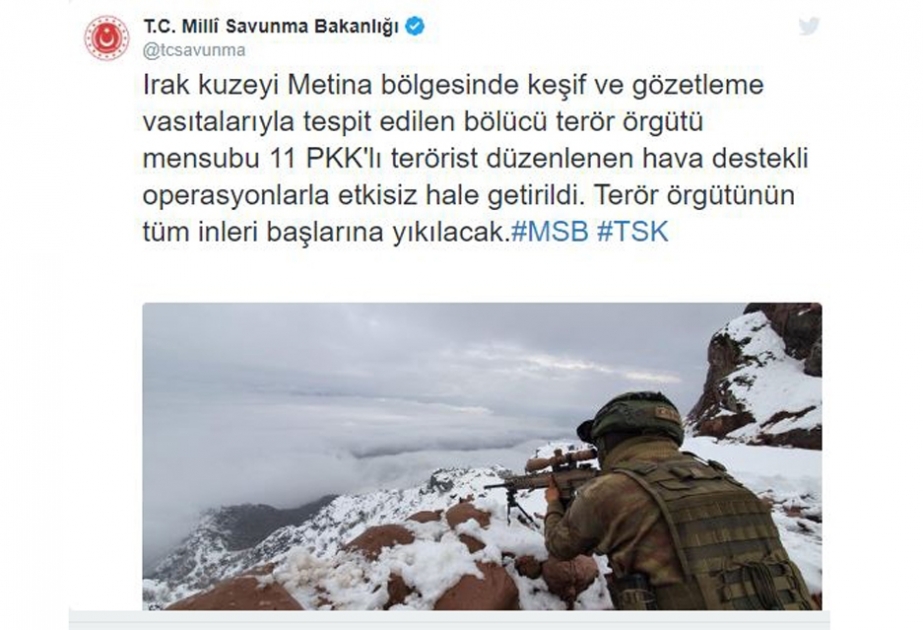 İraqın şimalında 11 PKK terrorçusu zərərsizləşdirilib