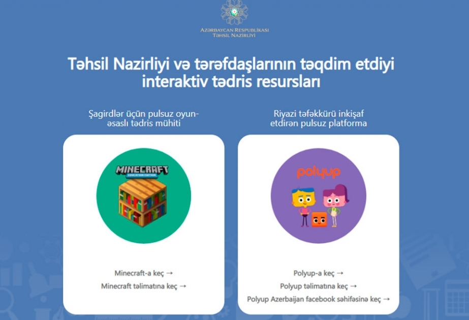 Şagirdlər üçün oyun əsaslı tədris mühitindən pulsuz faydalanmaq imkanı yaradılıb