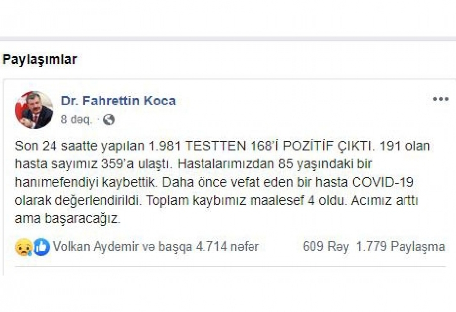 Türkiyə tibb işçilərini alqışlayır