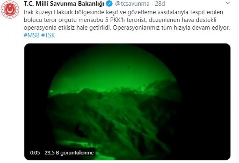 İraqın şimalında 5 PKK terrorçusu məhv edilib