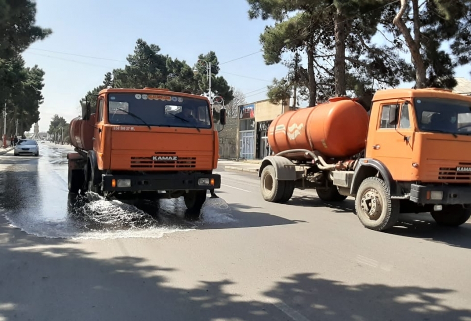 Xaçmaz və Xudat şəhərinin küçələrində növbəti dəfə dezinfeksiya işləri aparılıb