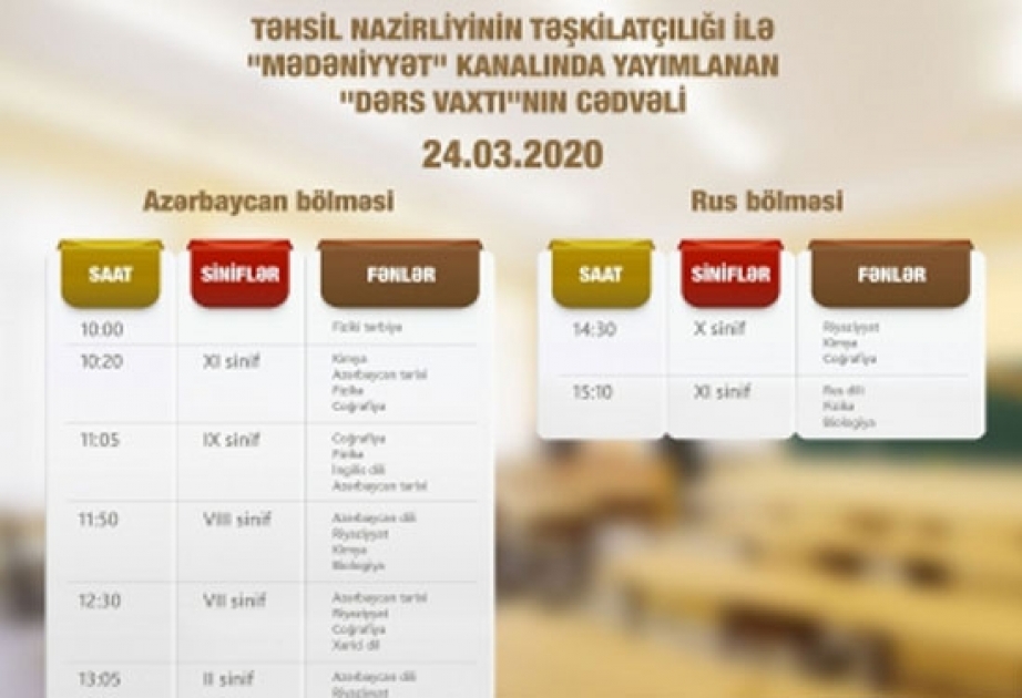 "Dərs vaxtı” verilişində proqrama uyğun olaraq dərslər təqdim edilib