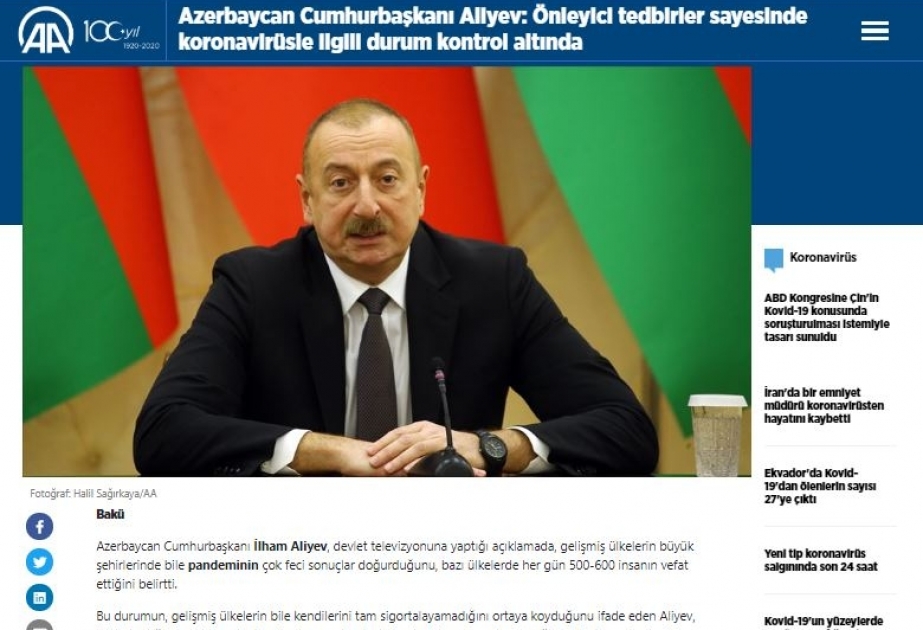 Türkiyə KİV-ləri Azərbaycanda koronavirusa qarşı görülən mübarizə tədbirlərindən yazır