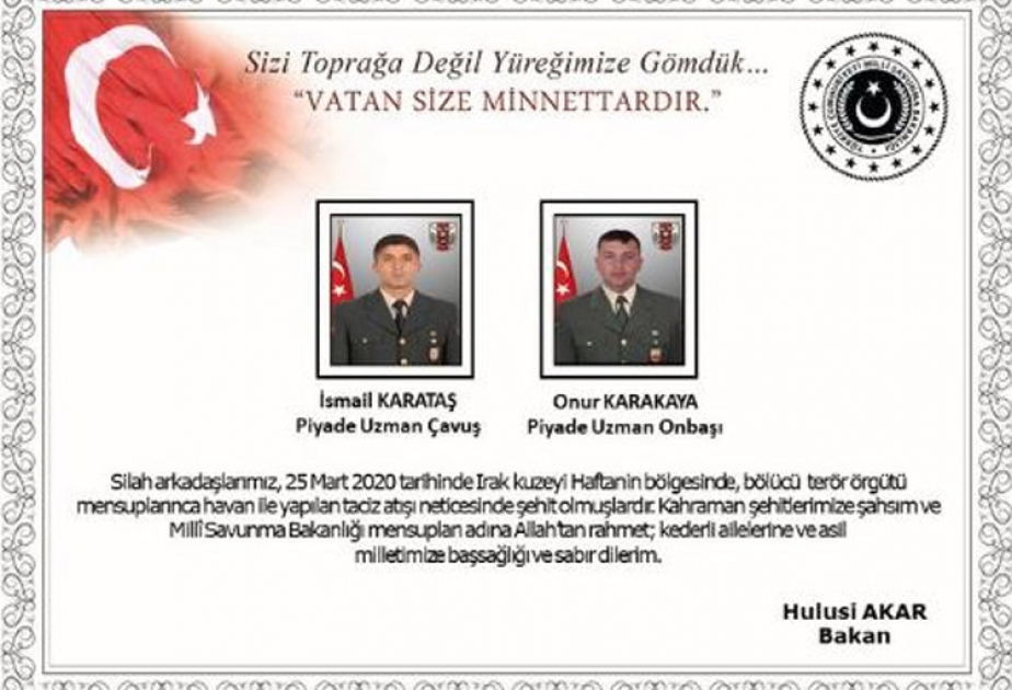 Türkiyə ordusu İraqın şimalında iki şəhid verib