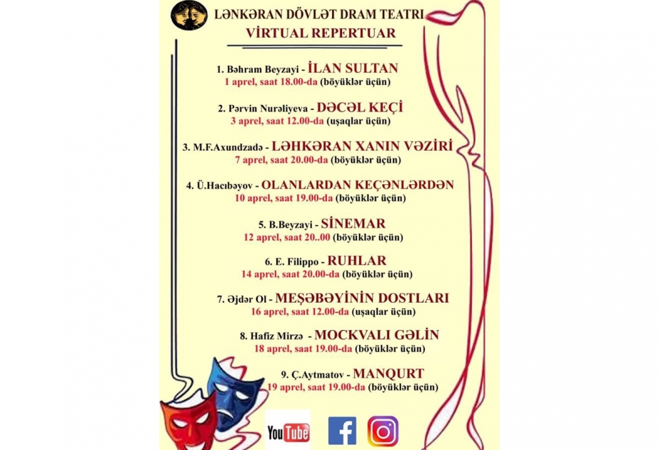 Lənkəran Dövlət Dram Teatrı virtual tamaşaların nümayişinə başlayıb