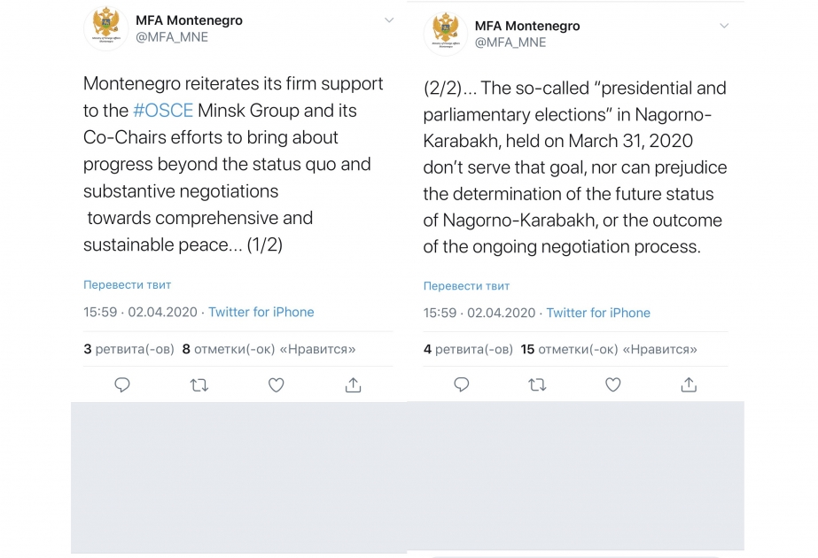 Monteneqro XİN Dağlıq Qarabağda keçirilmiş qondarma “seçkiləri” pisləyib