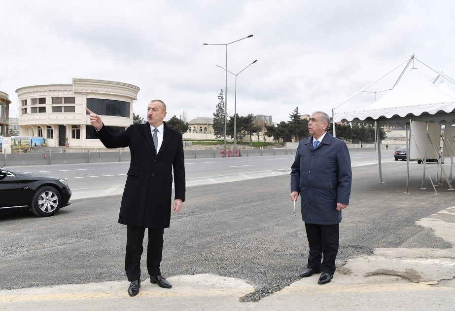 President Ilham Aliyev viewed work done as part of expanding Baku-Sumgayit highway The head of state also attended inauguration of pedestrian crossing at the intersection of Moscow Avenue and 20 January Street VIDEO