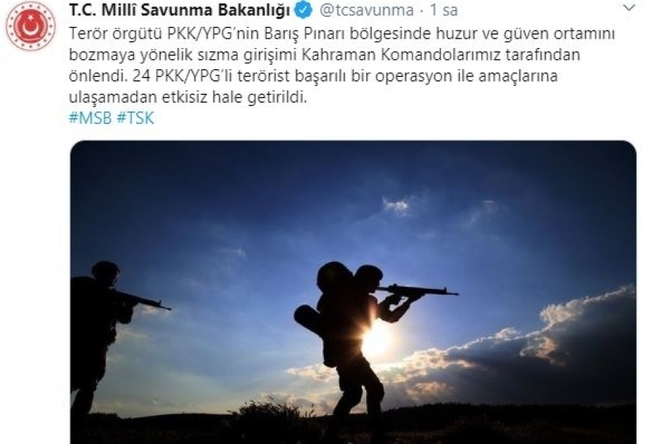 Turkey ‘neutralizes’ 24 YPG/PKK terrorists in N Syria