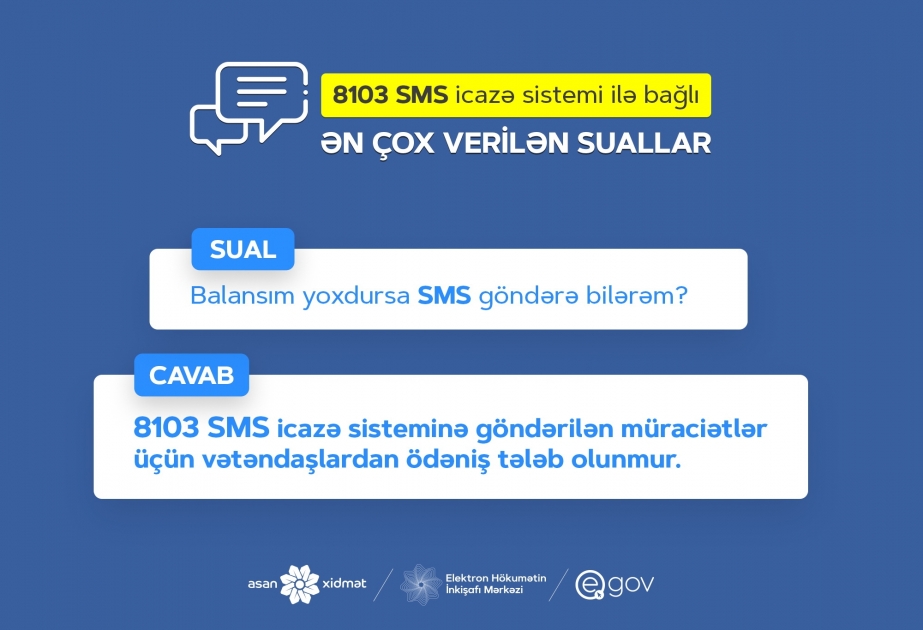 8103 SMS icazə sistemi ilə bağlı ən çox verilən sualların cavabları